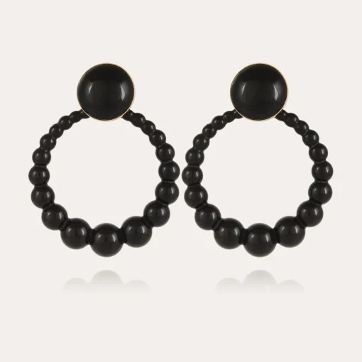 Andy earrings large size acetate gold - Black