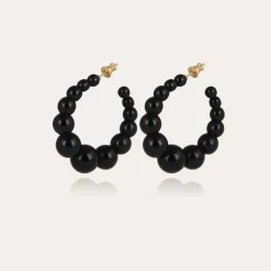 Andy hoop earrings small size acetate gold - Black