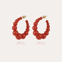 Andy hoop earrings small size acetate gold - Red