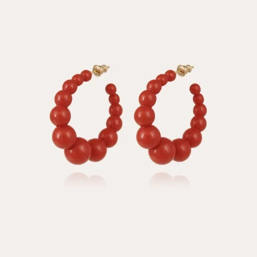 Andy hoop earrings small size acetate gold - Red