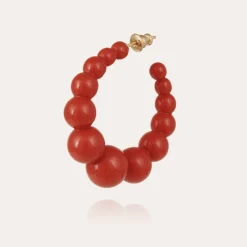 Andy hoop earrings small size acetate gold - Red