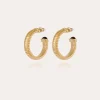 Antigone cabochon hoop earrings small size gold - Black Basalt