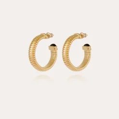 Antigone cabochon hoop earrings small size gold - Black Basalt