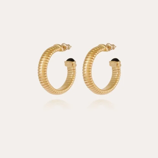 Antigone cabochon hoop earrings small size gold - Black Basalt