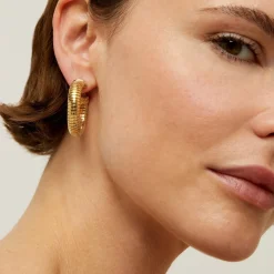 Antigone cabochon hoop earrings small size gold - Black Basalt