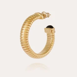 Antigone cabochon hoop earrings small size gold - Black Basalt