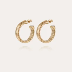 Antigone cabochons hoop earrings small size gold - White Mother-of-pearl