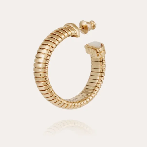 Antigone cabochons hoop earrings small size gold - White Mother-of-pearl