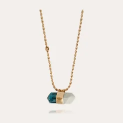 Aventurine necklace large size gold - Blue Apatite & Amazonite