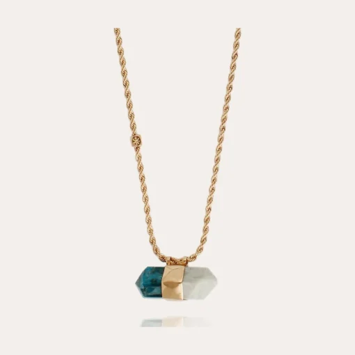 Aventurine necklace large size gold - Blue Apatite & Amazonite