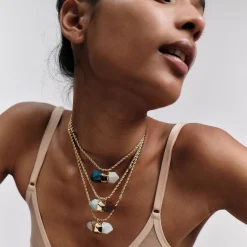 Aventurine necklace large size gold - Blue Apatite & Amazonite