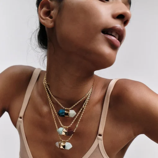 Aventurine necklace large size gold - Blue Apatite & Amazonite