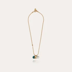 Aventurine necklace large size gold - Blue Apatite & Amazonite