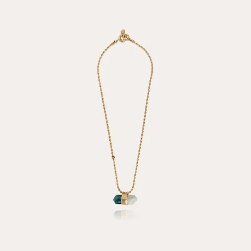 Aventurine necklace large size gold - Blue Apatite & Amazonite