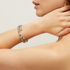 Bambou strass bangle bracelet silver