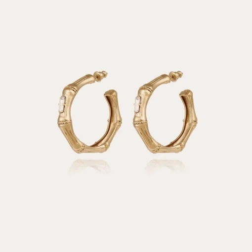 Bambou strass earrings small size gold