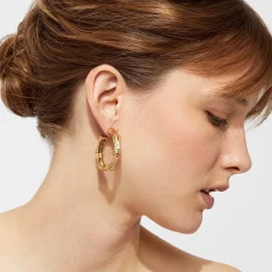 Bambou strass earrings small size gold