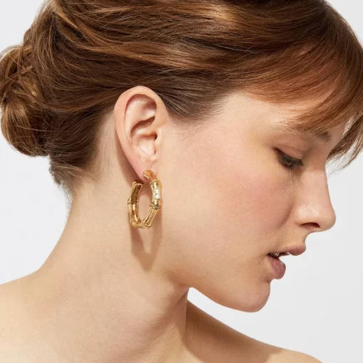 Bambou strass earrings small size gold