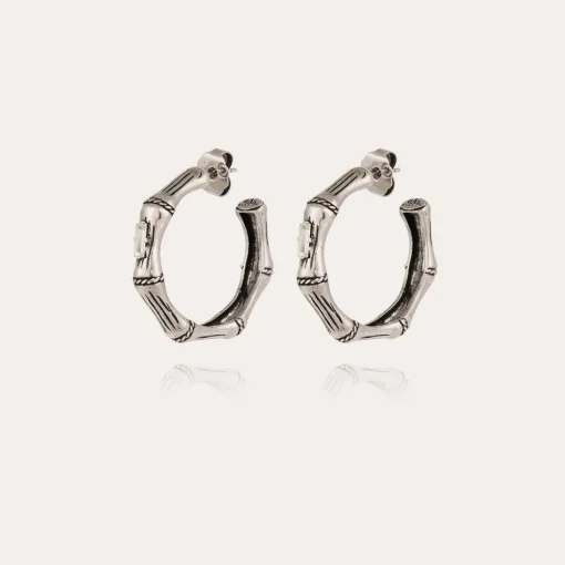 Bambou strass hoop earrings small size silver