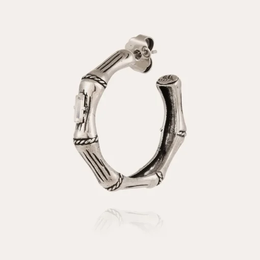 Bambou strass hoop earrings small size silver