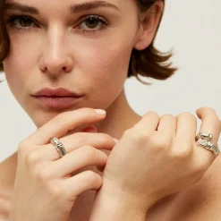 Bambou strass ring silver