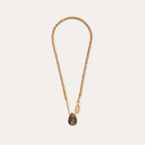 Billy necklace gold - Silicified wood