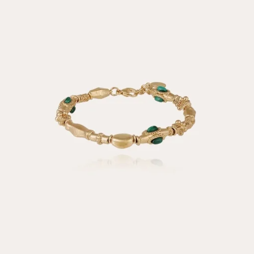 Bracelet Kali cabochons doré - Malachite