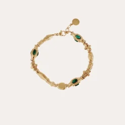Bracelet Kali cabochons doré - Malachite