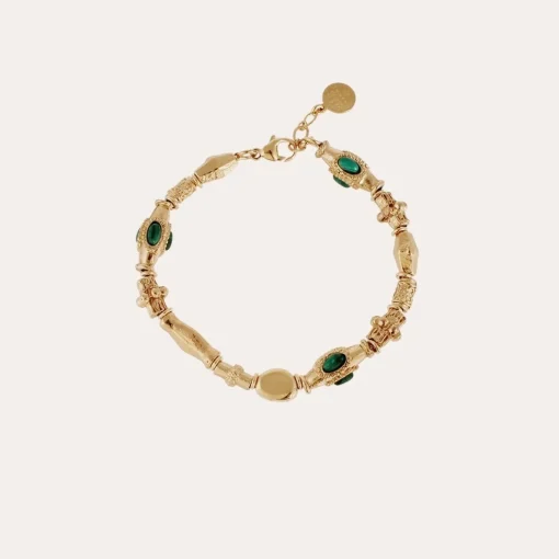 Bracelet Kali cabochons doré - Malachite