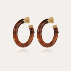 Caftan hoop earrings small size acetate gold - Brown