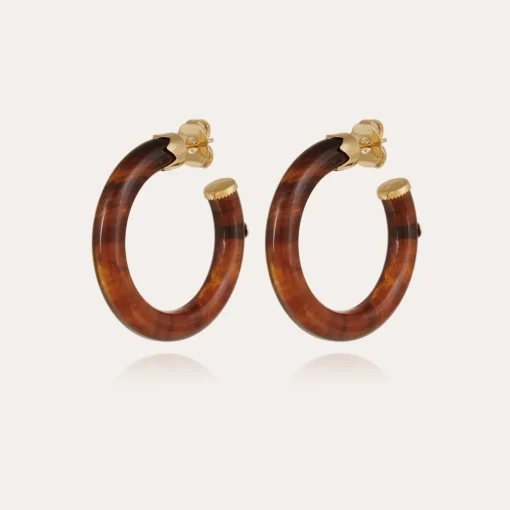 Caftan hoop earrings small size acetate gold - Brown