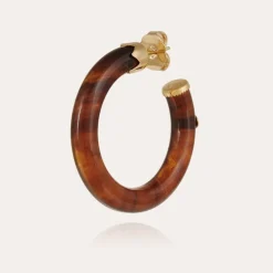 Caftan hoop earrings small size acetate gold - Brown