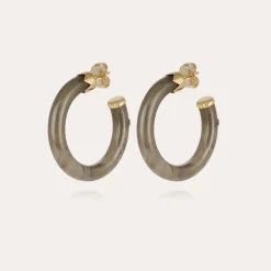 Caftan hoop earrings small size acetate gold - Grey