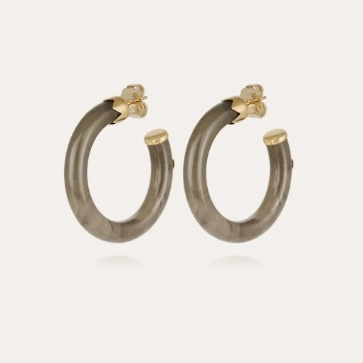 Caftan hoop earrings small size acetate gold - Grey