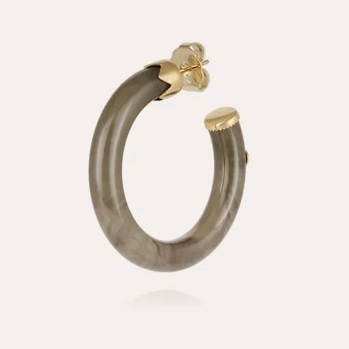 Caftan hoop earrings small size acetate gold - Grey
