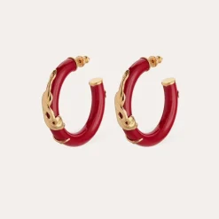 Cobra hoop earrings acetate gold - Red