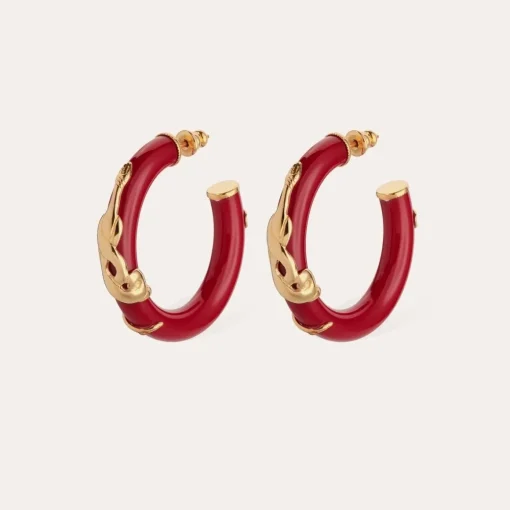 Cobra hoop earrings acetate gold - Red
