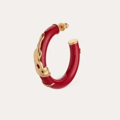 Cobra hoop earrings acetate gold - Red