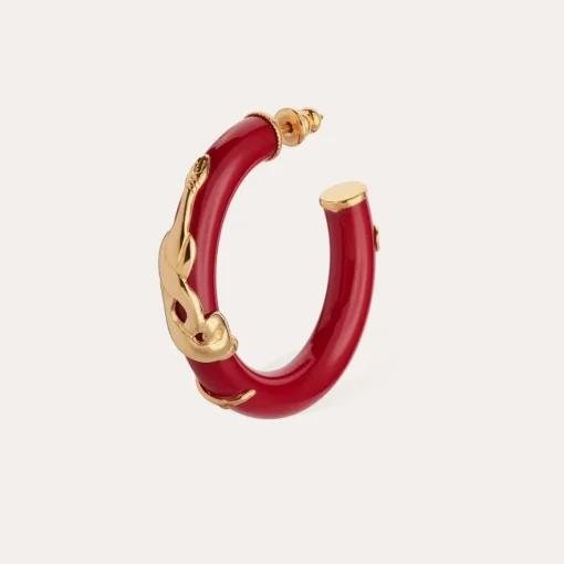 Cobra hoop earrings acetate gold - Red