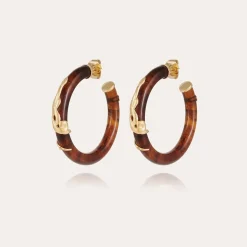 Cobra hoop earrings small size acetate gold - Brown