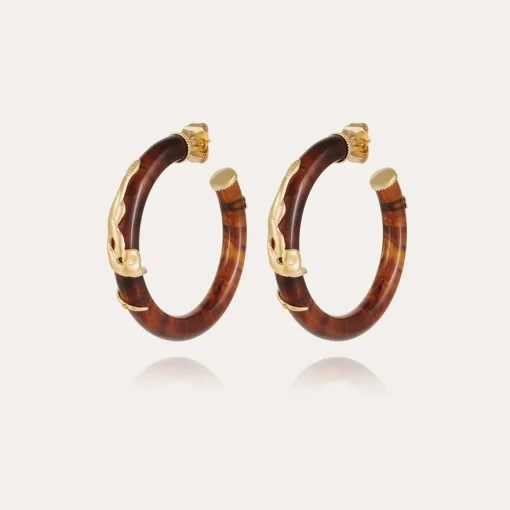Cobra hoop earrings small size acetate gold - Brown