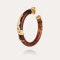Cobra hoop earrings small size acetate gold - Brown