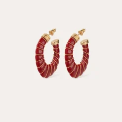 Cyclade earrings small size acetate gold - Red