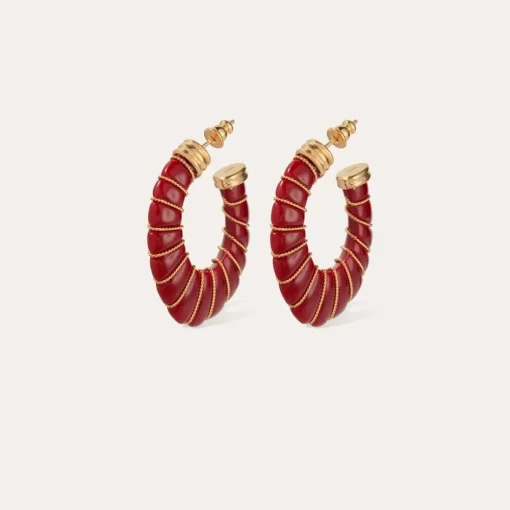 Cyclade earrings small size acetate gold - Red