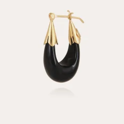 Ecume earrings small size acetate gold - Black