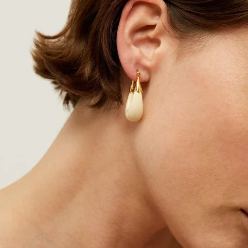 Ecume earrings small size acetate gold - Ivory