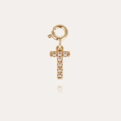 Letter T pendant charms strass gold