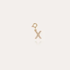 Letter X pendant charms strass doré