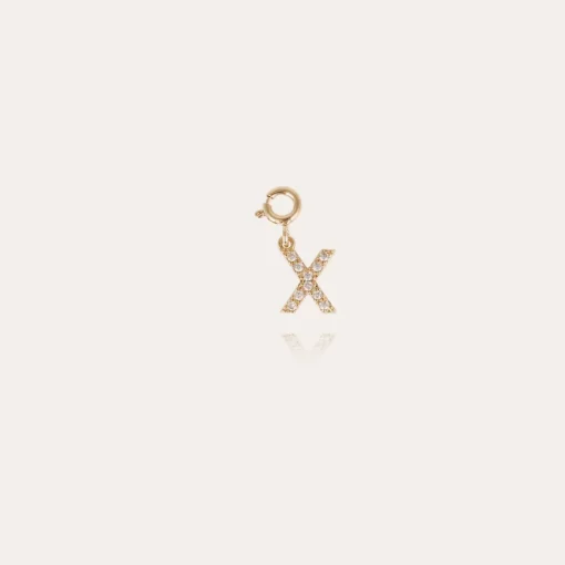 Letter X pendant charms strass doré