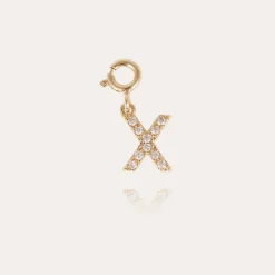 Letter X pendant charms strass doré